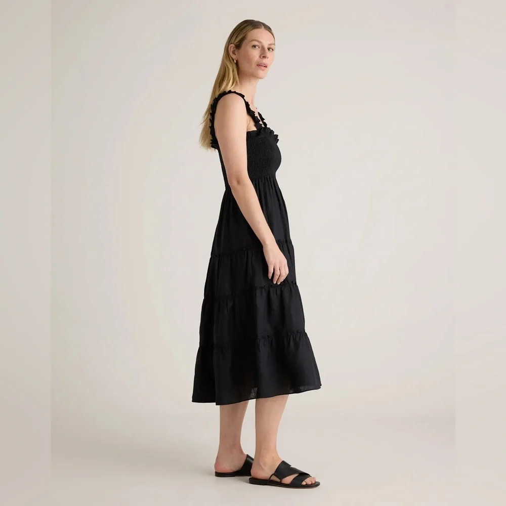 100% European Linen Smocked Midi Dress - Picture 2 of 8